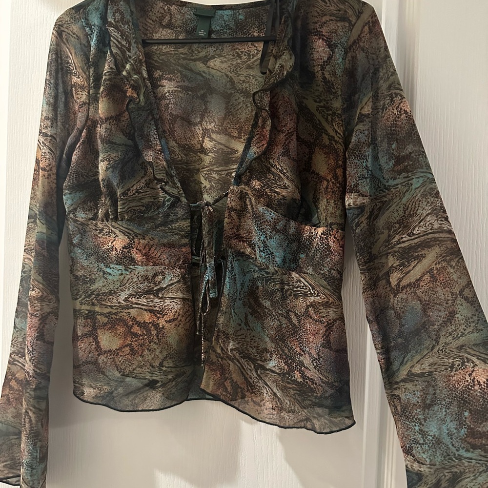 Wild Fable Multicolor Sheer Blouse with Ruffle Detail